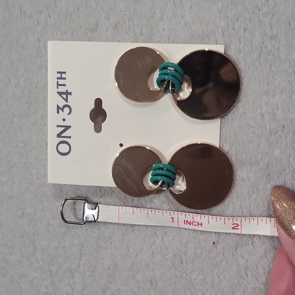 ON 34TH Gold and Teal Earrings - Picture 3 of 5